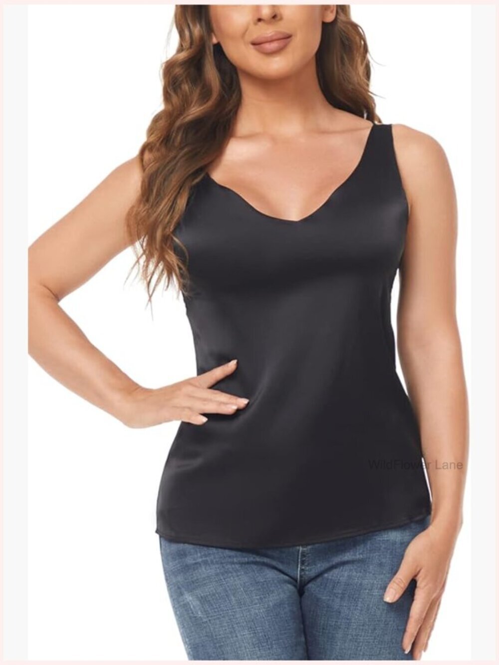 Silk Satin V Neck Camisole Tank Top Spaghetti Strap Loose Blouse
